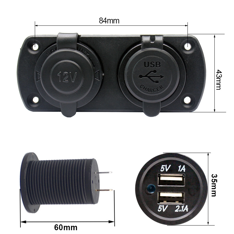 12V Waterproof Panel Mounting Dual Car Cigarette Lighter Socket 3.1A USB Chargers2