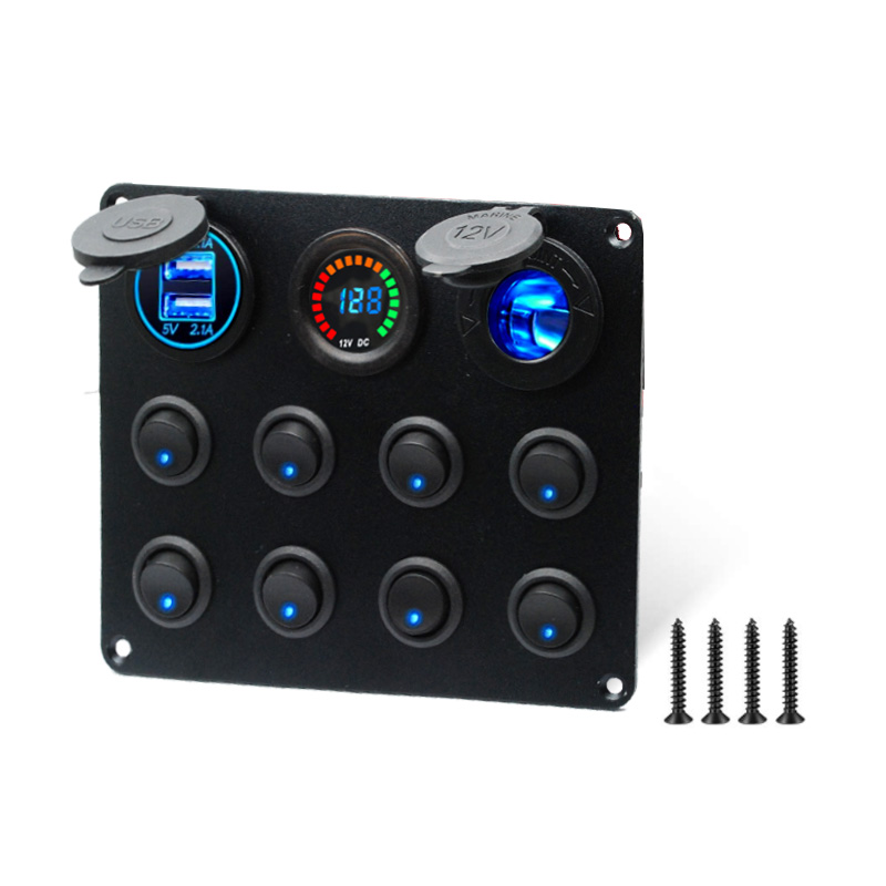 Waterproof DC 12V 24V Panel for Marine Car Boat 8 gang Led Rocker Switch 4.2A USB Charger Rocker switch control panel