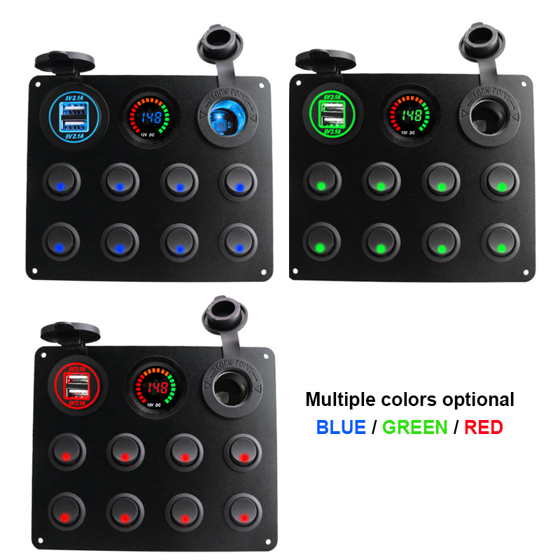 Waterproof DC 12V 24V Panel for Marine Car Boat 8 gang Led Rocker Switch 4.2A USB Charger Rocker switch control panel3