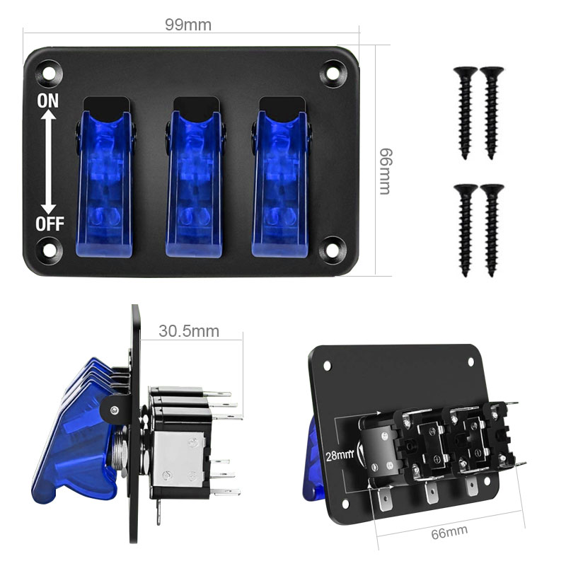 3-gear rocker switch blue LED Black Panel belt line yacht racing car refitted 12v20a Combination Toggle Switch2