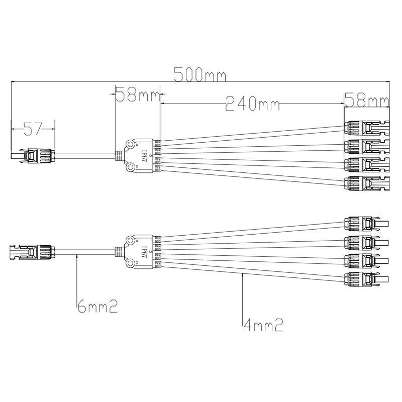 New item 1500V Y Branch Extra Long Solar Panel Parallel 4 in 1 M/FFFF and F/MMMM extension cable Connectors3