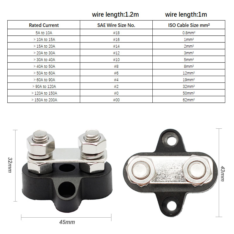 M8 Terminal Block Studs M8 48V Junction Block Bus Bar Insulated Dual Heavy Duty Power Distribution Stud2