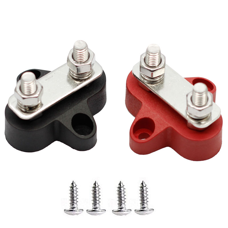 Universal Car Accessories Cars Bus Trucks 48V Red 1/4 Single M6 Studs Battery Power Distribution Terminal Block Bus Bar 