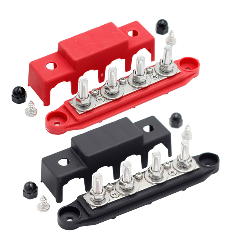 250A 12V Bus Bar 3/8" Power Distribution Block 4 Studs Junction Block Automotive Marine Battery Busbar Terminal Block with Cover