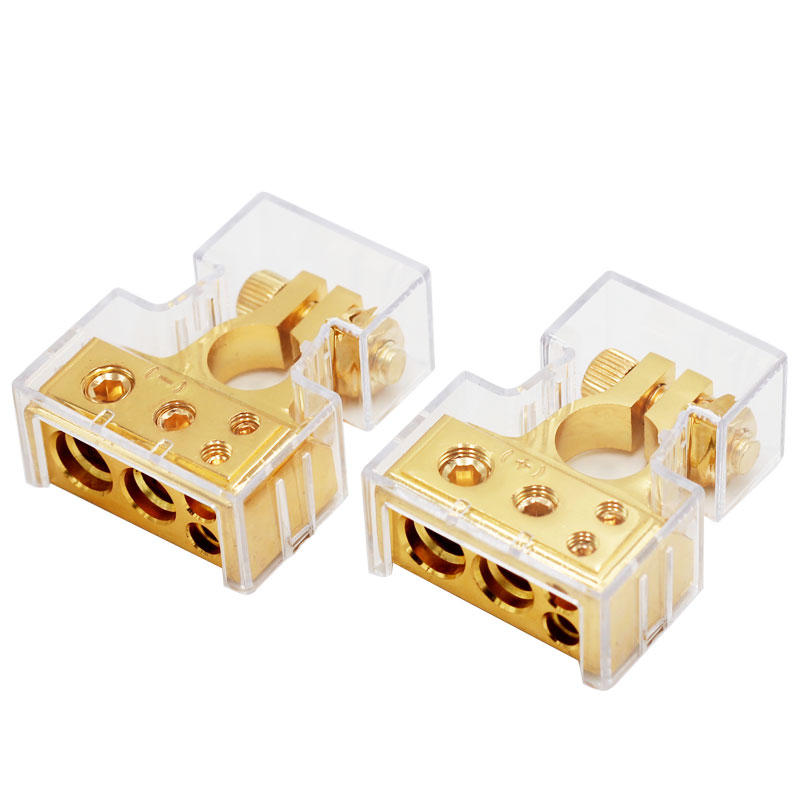 Recoil RBT 0/4/8/10 Gauge Heavy Duty Top Post Battery Terminals with Space Shims and Clear Cover, Positive and Negative (Pair)