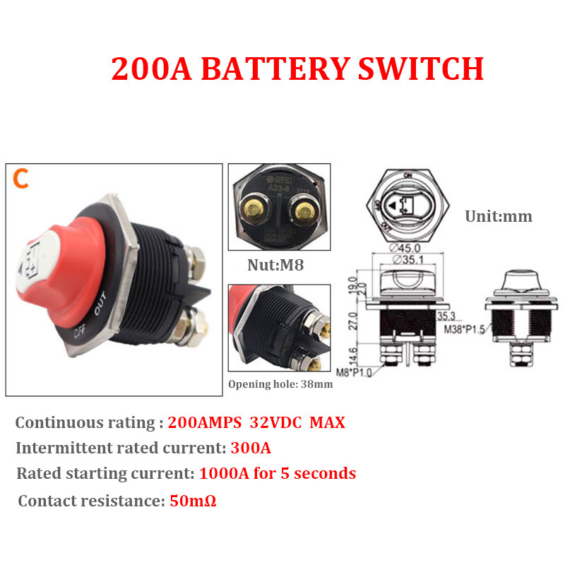 DC12V 24V 50A 100A 200A 300A Marine Boat Car RV Battery Disconnect Isolator Cut Off ON Off Kill Switch2