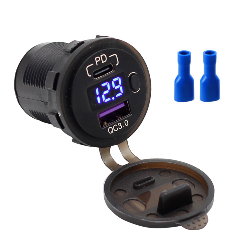 12V 24V ON Off Switch Fast Charging Dual USB Port Type C PD QC3.0 Car Charger3