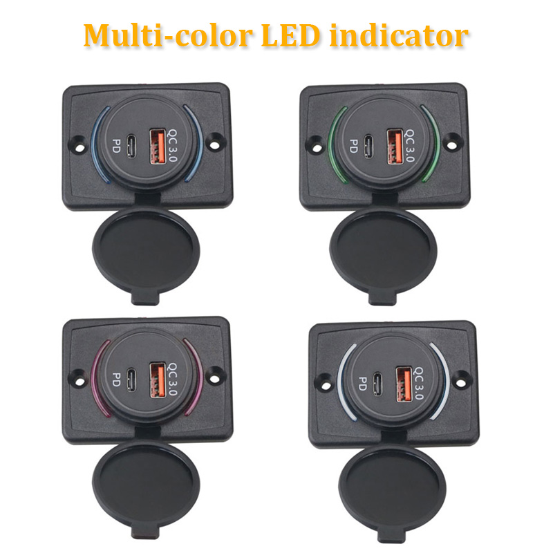 DC 12V 24V Dual Port Panel Surface Mount Fast Type-C Charger QC3.0 Type C PD USB Socket3