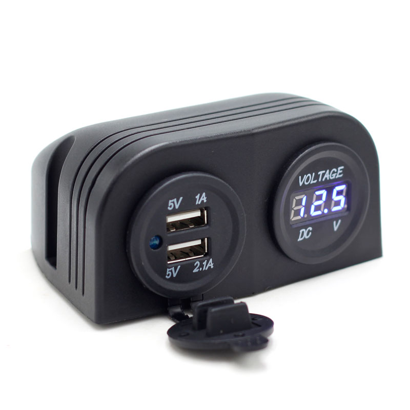 Tent Type Panel Two Hole 12V/24V Digital voltmeter 3.1A Dual USB Car Charger Fast Socket Power Outlet