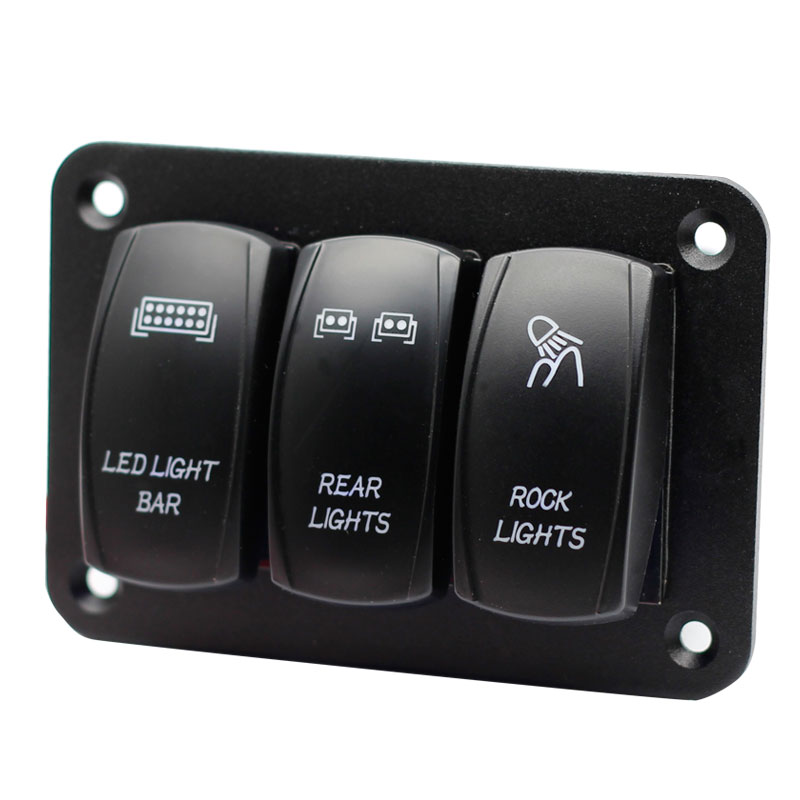 3 Gang Aluminum Rocker Switch Panel 5 Pin ON/Off Pre-Wired Toggle Switch Panel With Rocker Switch Holder