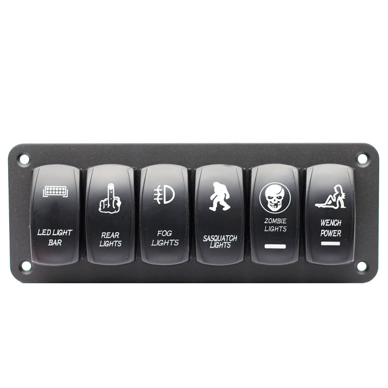 6-Gang Rocker Switch Panel 5-Pin On Off Toggle Switch Pre-Wired Aluminum Holder 12/24V Toggle Switches3