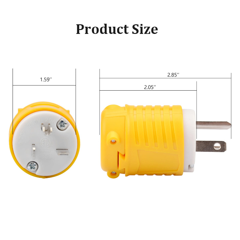 3 Wire UL Listed 20A 250V, NEMA 6-20P American Straight Blade Standard Replacement Plug2