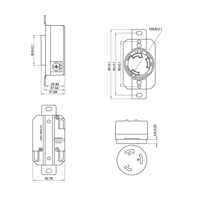 American three hole socket 30A 125V NEMA l5-30 power socket3