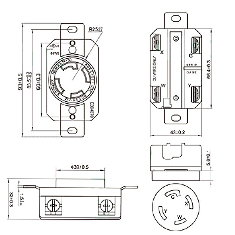 NEMA L14-30R American standard four hole latch type anti falling socket 30A American drop type assembled industrial socket3