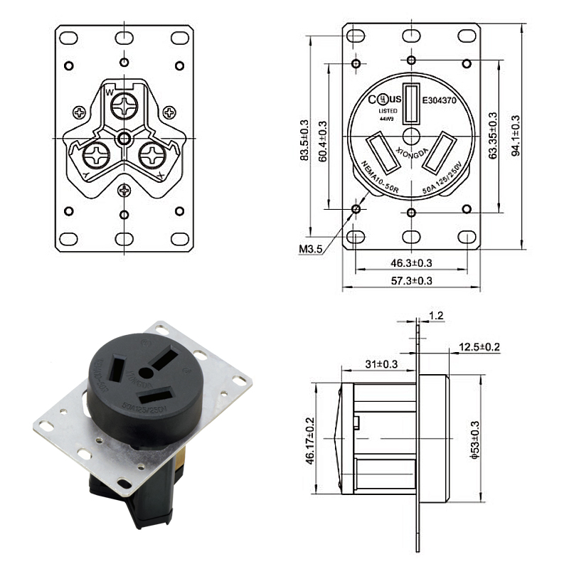 Manufacturer 125V 250V 30A Nema 10-50R twist lock female receptacle wall socket 1 buyer3