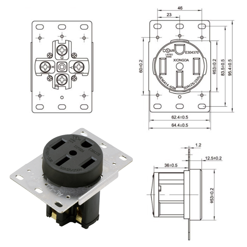 50A NEMA 14-50R RV and Electric Vehicles Range Receptacle Outlet3