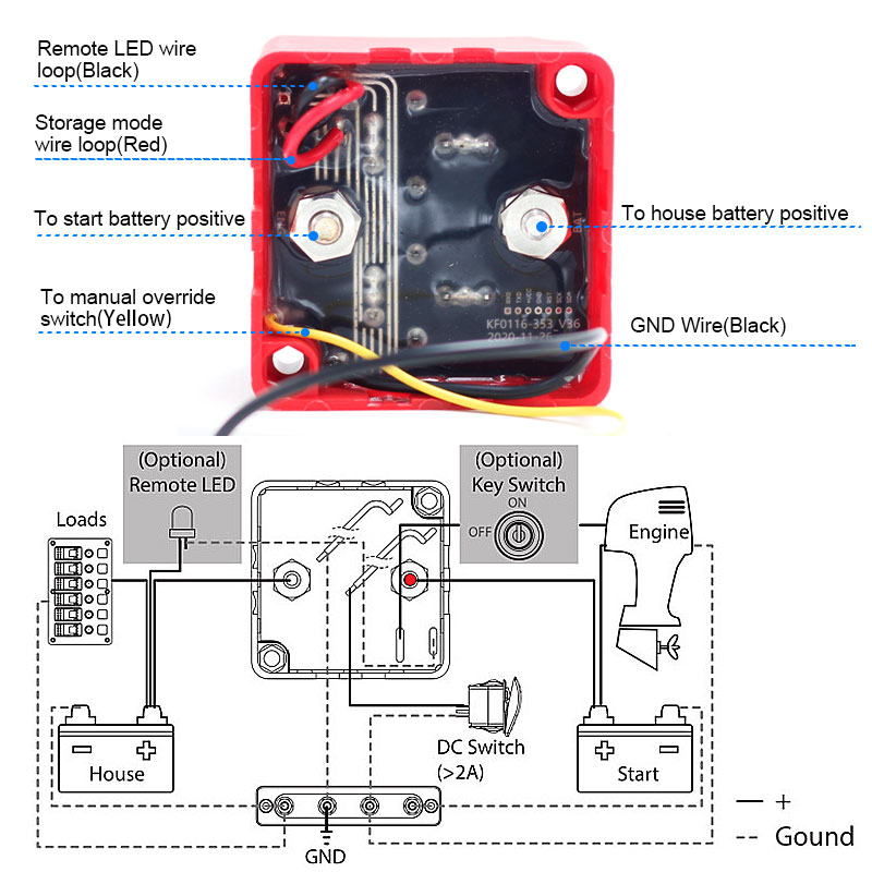 12V 24V 125A Marine Boat Vessel RV Dual Battery System Digital Voltage Sensitive Relay DVSR Kit3