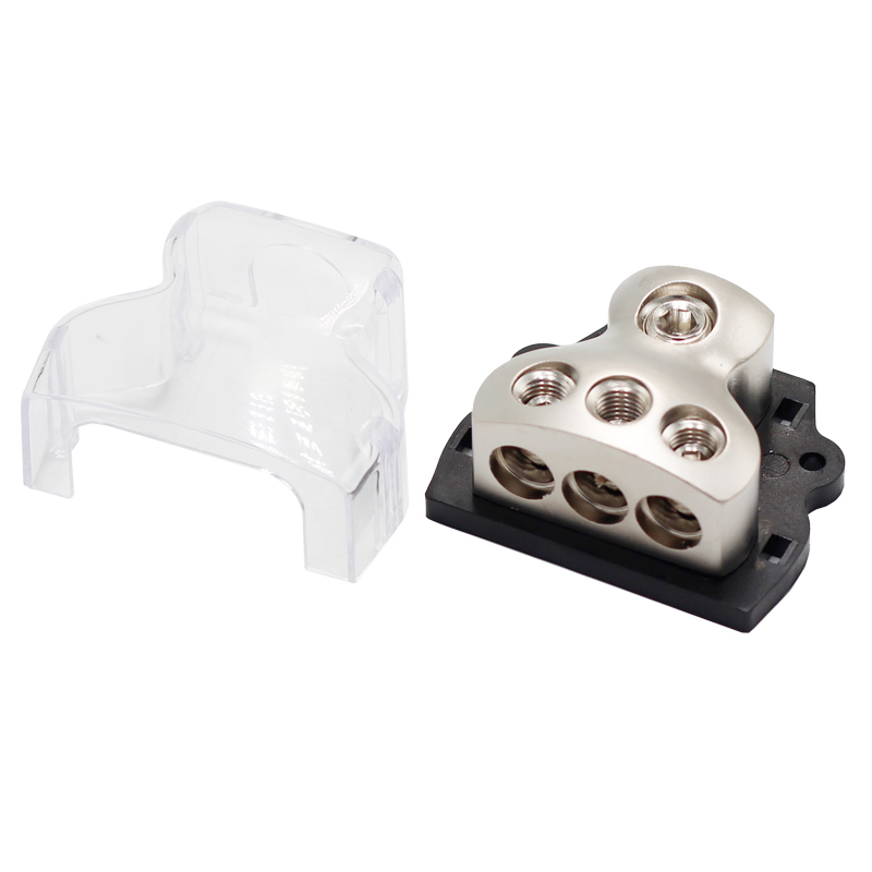 3 Way Power Distribution Block Bus Bar Distribution Terminal Block with 1x 0 Gauge in / 3X 4 Gauge Out