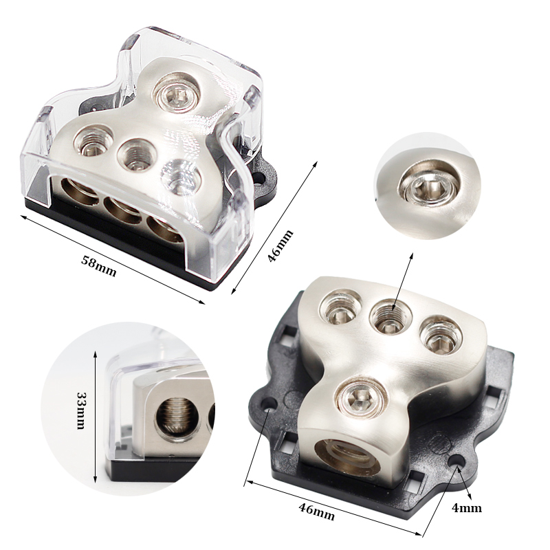 3 Way Power Distribution Block Bus Bar Distribution Terminal Block with 1x 0 Gauge in / 3X 4 Gauge Out2