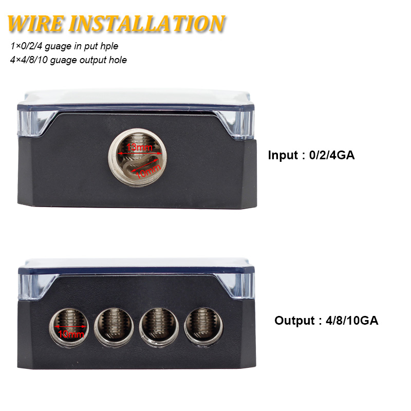 4 Way Power Distribution Block 0/2/4 AWG Gauge in 4/8/10 Gauge Out Car Audio Stereo Amp Distribution Connecting Block3