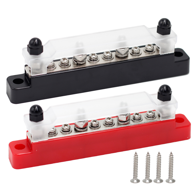 10 Way BusBar 48V Heavy Duty Distribution 4x M6Terminal Studs 6xM4 Terminal Screws Battery Copper Row BusBar for Car