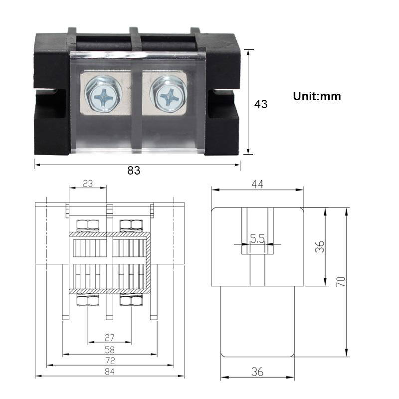 Feed Through Type Barrier Terminal Block For UPS Battery 2 Circuts Pitch 27mm Red 180A2