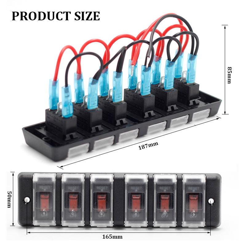 DC 12V 16A 6 Gang Car Boat Rocker Toggle Switch Panel Waterproof Red LED 0n-Off Button Circuit Breaker3