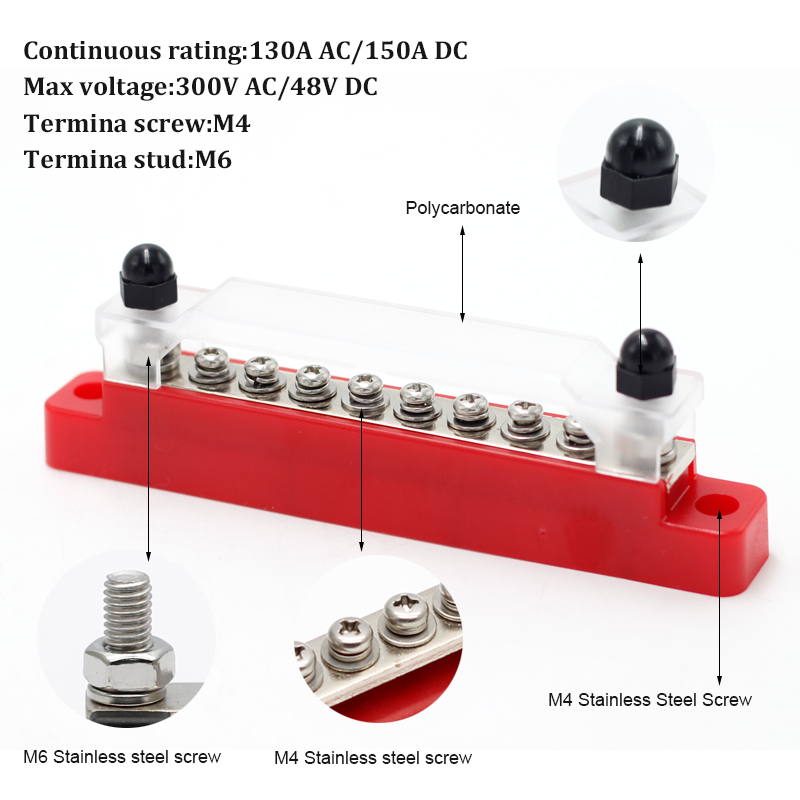 8 Terminal 130A/150A BusBar Block & Cover for Car Boat Marine E3U33