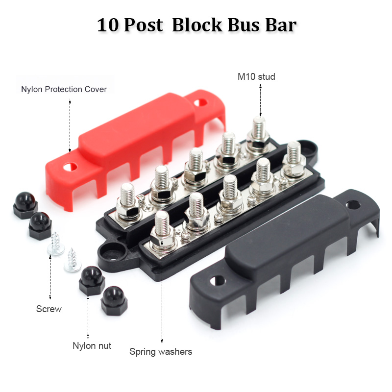 48V 300A Heavy Duty Power Distribution Terminal Block Pure Copper Double row M10 5-screw busbar3