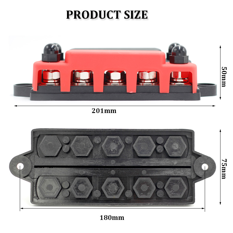 48V 300A Heavy Duty Power Distribution Terminal Block Pure Copper Double row M10 5-screw busbar2