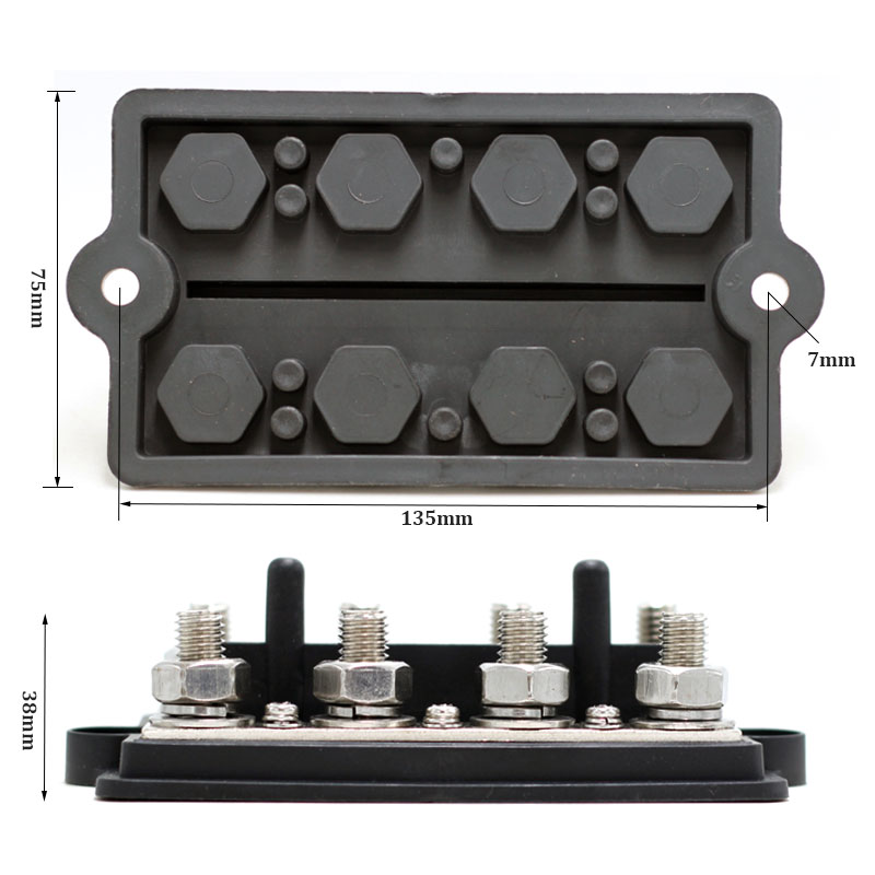 48V 250A Pure Copper Black Busbar M10 M8 Battery Terminals for Power Distribution2