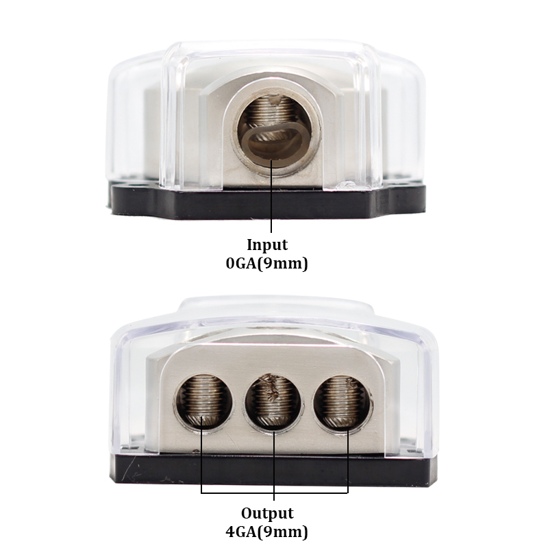 3 Way Power Distribution Block Bus Bar Distribution Terminal Block with 1x 0 Gauge in / 3X 4 Gauge Out3