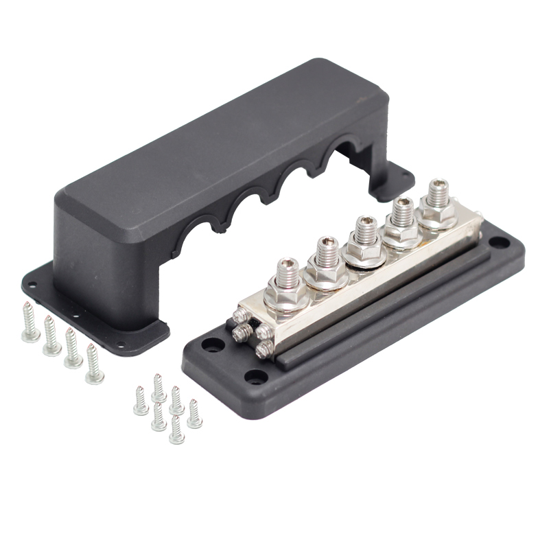 Max 600A High Amp Heavy Duty Stainless Steel Bolt DC Copper Busbar with 4/8 Studs for Power Distribution