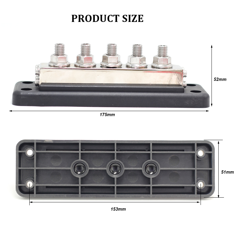 Max 600A High Amp Heavy Duty Stainless Steel Bolt DC Copper Busbar with 4/8 Studs for Power Distribution2