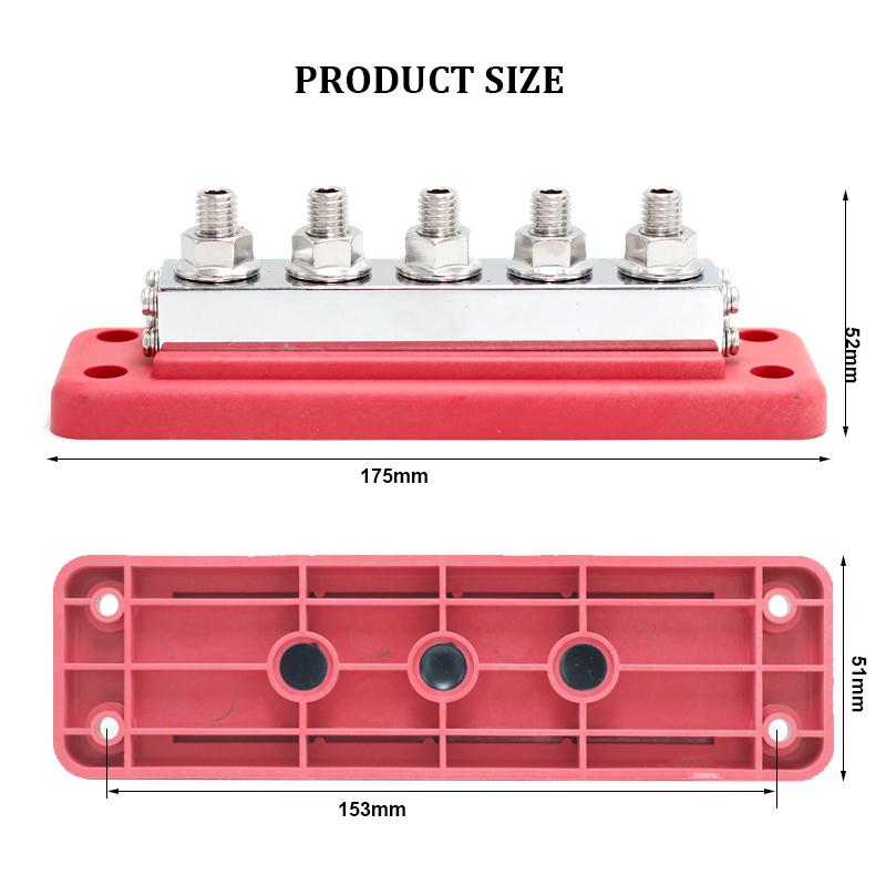 600A Heavy Duty Power Ground Distribution Block 48V DC Busbar Terminal Studs for Battery Marine3