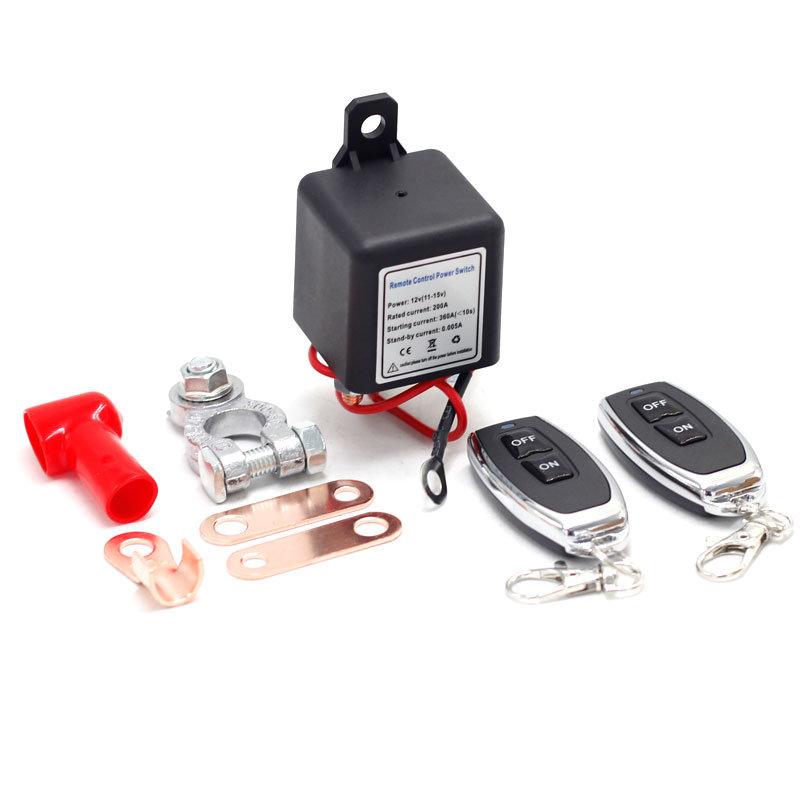 12V 200A Anti-Theft Car Kill Remote Battery Disconnect Switch with Two Wireless Remote Control Relay Fobs