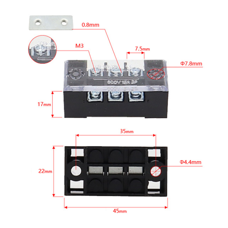 Manufacturer 600V TB series fixed type fence screw terminal 15A 25A 45A double row fixed barrier terminal block2