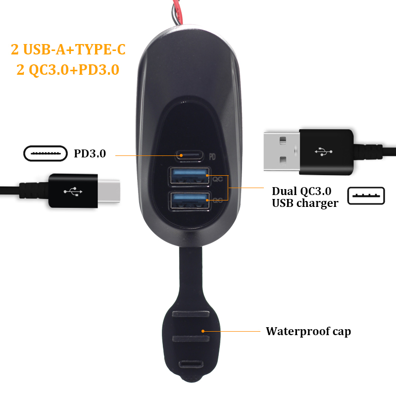 Car Refitted Bar Shape Fast Charging 12V 24V 3 Port 2 Port Type C Pd Qc Camper Car Bus Usb Socket Charger Outlet2