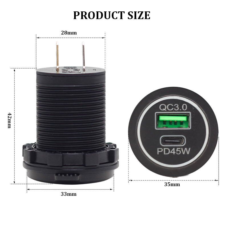 12V 24V Universal Dual Port Bus Car Socket QC3.0 USB Type C 45W PD USB Car Charger2